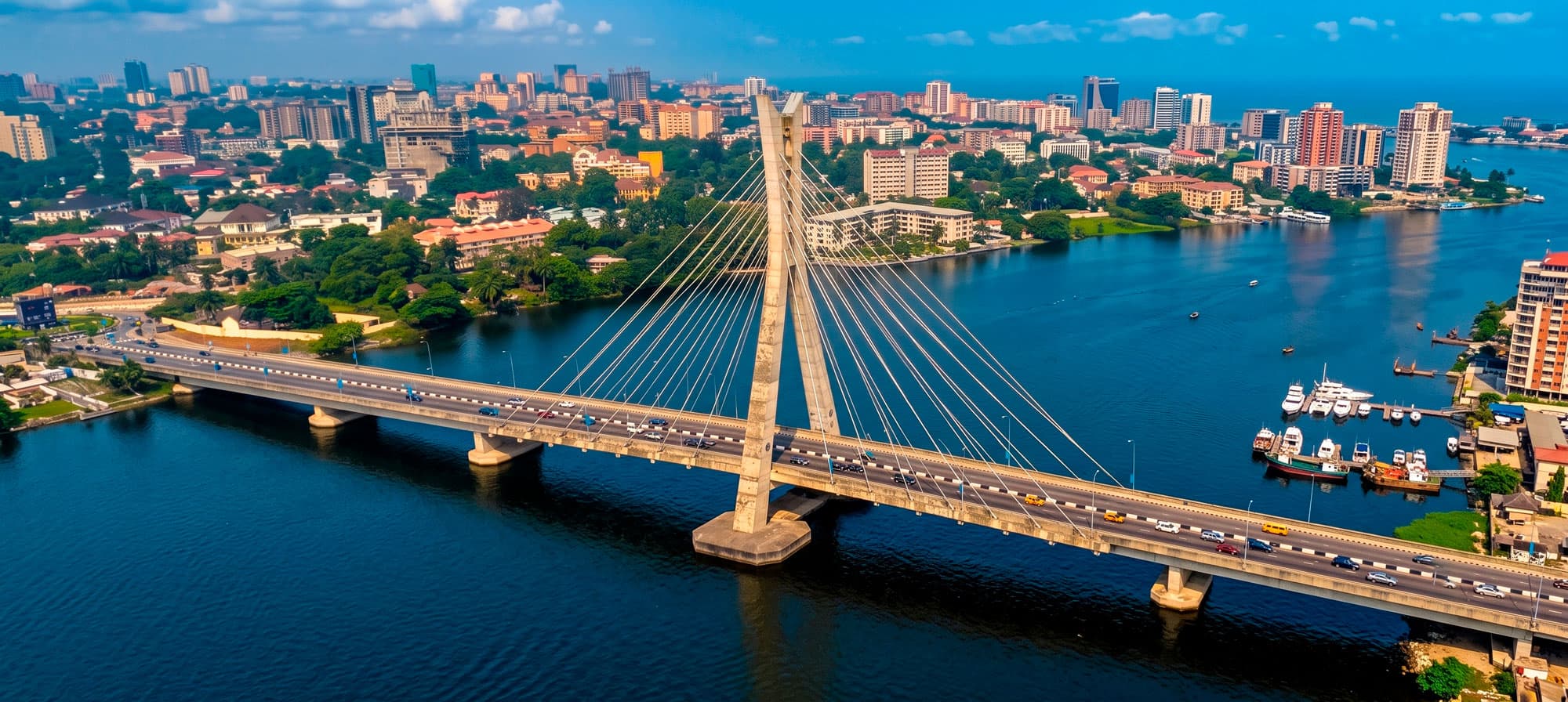 Aerial view of the Lekki-Ikoyi Link Bridge over Lagos Lagoon